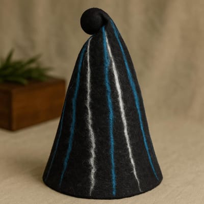 Vilt Sauna Tovenaarshoed - Zwart Blauwe Strepen