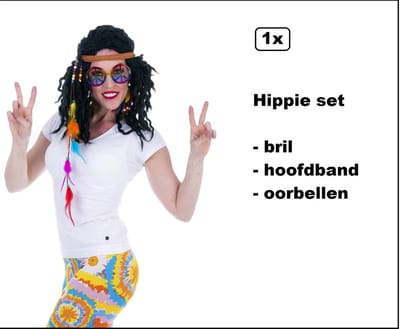 Hippie set 3-delig - Bril/hoofdband/oorbellen - Carnaval thema feest disco festival optocht