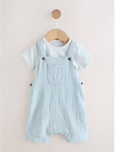Next - Jongens - Set voor baby's van geweven tuinbroek en rompertje - Blauw
