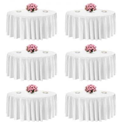 VEVOR 6 stuks ronde tafelkleden, 3352 mm, kreukvrij tafelkleedbeschermer, machinewasbaar polyester tafelkleed voor feesten, bruiloften, banketten, formele evenementen, wit
