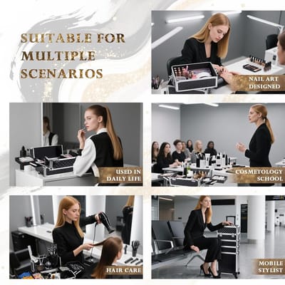 Grote Make-up Koffer Trolley 4-in-1 Verrijdbare Cosmetica Reisdoos met Slot