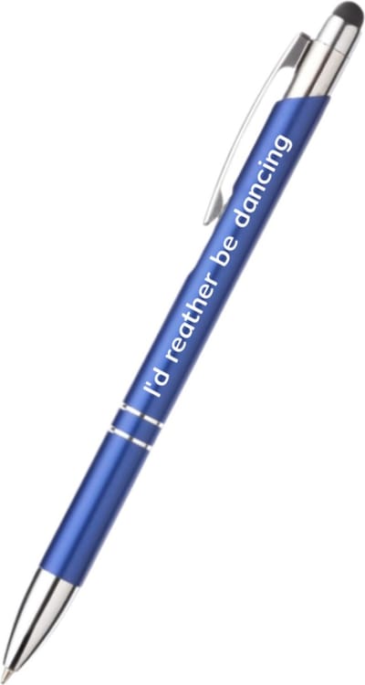 Akyol - i'd reather be dancing pen - blauw - gegraveerd - Quotes pennen - familie - pen met tekst - leuke pennen - grappige pennen - werkpennen - stagiaire cadeau - cadeau - bedankje - afscheidscadeau collega - welkomst cadeau - met soft touch
