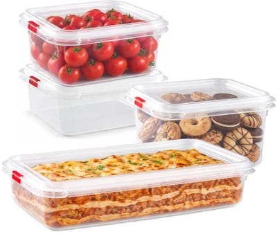 Plasticforte Vershoudbakjes set Frost - 4x stuks - vriezer bakjes - kunststof - diverse maten - 1000-1600-2300 ml - nestbaar