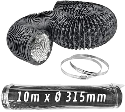 Flexibele aluminium ventilatieslang 10m - Ø 315 mm, met klemmen