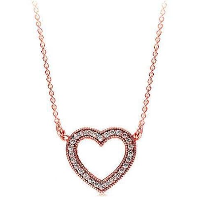 Authentique Argent Sterling 925 Or Rose Cœurs Amoureux Avec Chaîne en Cristal Collier Pour Femmes Breloque Perle Bijoux de Mode DIY white