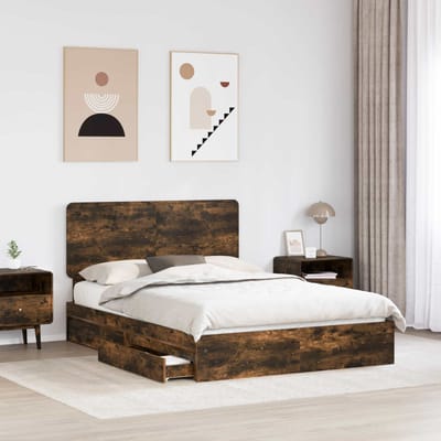 vidaXL - Opbergbed - met - lade - Rook - Eiken - 160 - x - 200 - cm - Bewerkt - hout