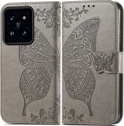 Coverup Hoesje - Geschikt voor Xiaomi 14T Hoesje - Coverup Vlinder Book Case - Taupe Grijs