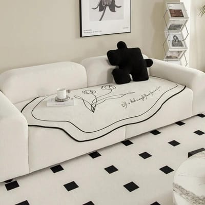 Chenille Sofahoes voor Woonkamer Plaid Print Banken Handdoek Antislip Bankhoezen L-vormige Hoekbank Mat Zitkussen Modern Huis 90x90cm 1pc