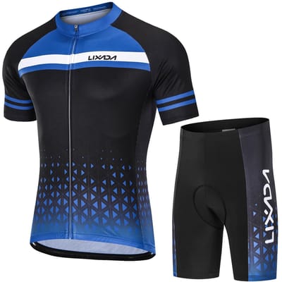 Lixada Heren Fietsshirt Set Ademend Snel Droog Korte Mouw en Gevoerde Shorts MTB Fietsen M blauw