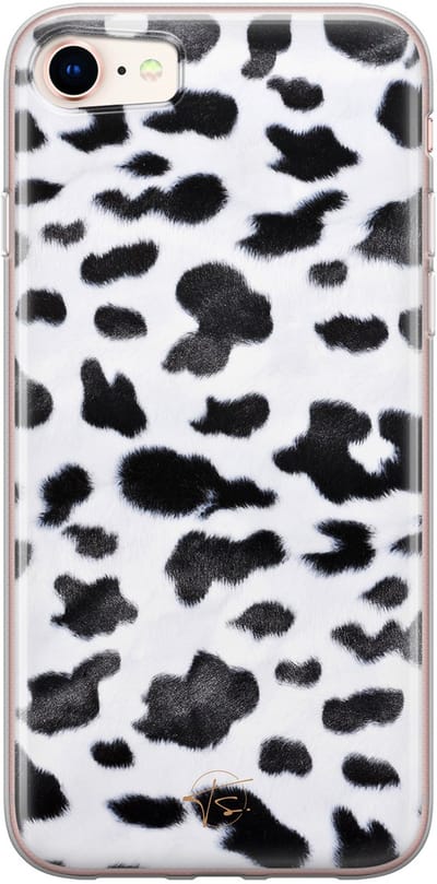 Hoesje geschikt voor iPhone SE (2020) - Koeienprint - Soft Case - TPU - Print - Zwart - Mooie Telefoonhoesjes