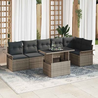 vidaXL - Tuinbank - Set - 7 - st - Grijs - poly - rattan