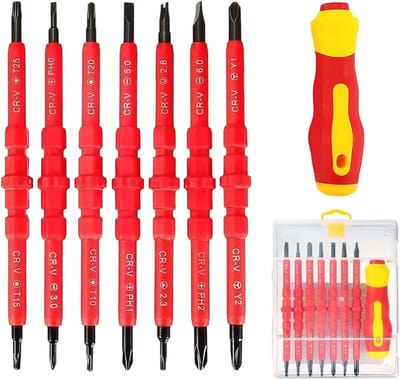 Dailygoody - 7-in-1 schroevendraaier - multifunctionele schroevendraaier - ideaal voor reparaties - rood - gereedschapsset - perfect voor huishoudelij...