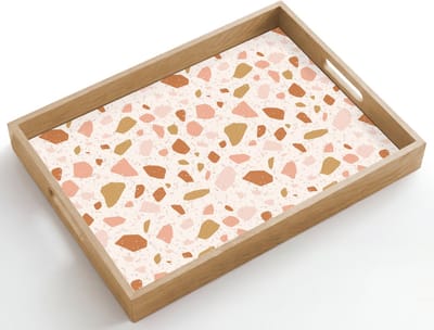 Dienblad hout 50x35 cm - Schootdienblad - Terrazzo - Patroon - Kleurrijk - Zalm - Borrelplank rechthoek - Plateau dienbladen