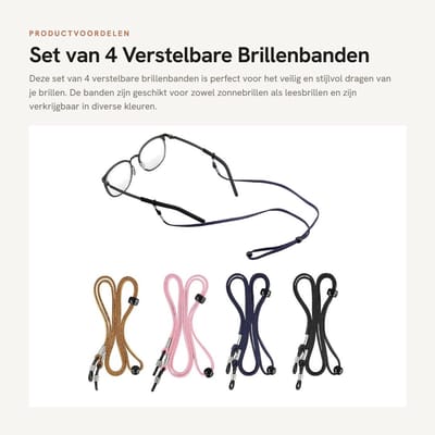 Dailygoods- Brillenband 70 cm - Verstelbare Zonnebrilband - Antislip Brillenkoord - Universele Brillenketting - 4 Stuks - Leer