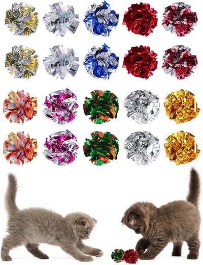 Kat Crinkle Ball speelgoed, 20 stuks kleurrijke kat speelgoed ballen kat speelspeelgoed indoor katten interactief bal speelgoed grote bal speelgoed voor kat kitten 6 cm/2,36 inch, meerkleurig