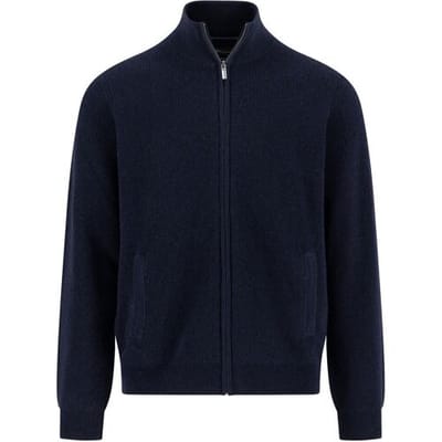 Fynch-Hatton Vest Zip Stand-Up Collar Subtle Structure Knit Merino Cashmere Navy / male