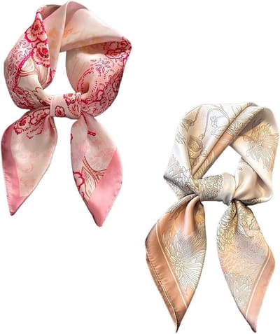 2 Pieces Silk Cloths 70 x 70 cm Women's Headscarves Imitation Silk Scarf Bohemian Pink and Floral Square Scarves for - ShopVlot