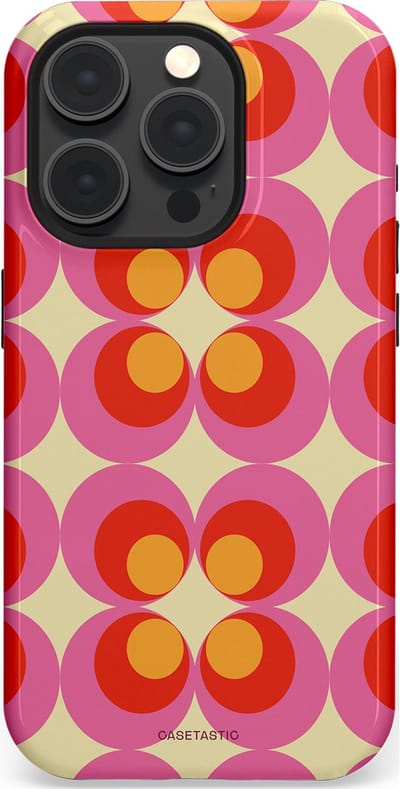 Casetastic hoesje geschikt voor Apple iPhone 15 Pro - MagSafe - Dubbellaagse bescherming - Circle boogie - Fashion Case - Roze Rood Zand Okergeel