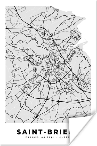 Poster Plattegrond - Kaart - Stadskaart - Frankrijk - Saint-Brieuc - 120x180 cm XXL