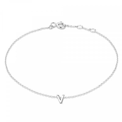 New Bling 9NB-909V Zilveren letterarmband - Letter V - lengte 16,5+1+1cm - gerhodineerd