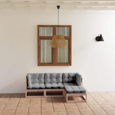 vidaXL - 4-delige - Loungeset - met - kussens - massief - grenenhout