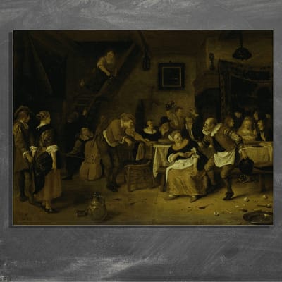 Wanddecoratie / Schilderij / Poster / Doek / Schilderstuk / Muurdecoratie / Fotokunst / Tafereel Boerenbruiloft - Jan Havicksz. Steen gedrukt op Textielposter