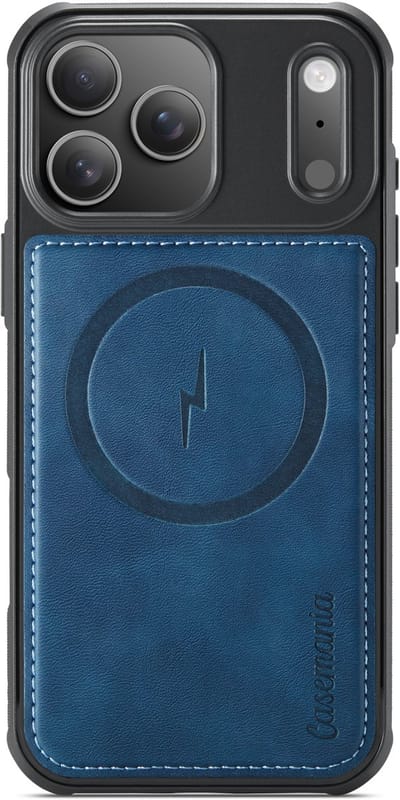 Casemania Hoesje Geschikt voor Apple iPhone 17 Pro Max - Navy Blue - Magnetische Telefoonhoesje Compatibel met MagSafe - Kunstleer Back Cover met Anti-Slip Grip Randen