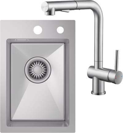 CECIPA max Spoelbak Met Kraangat - 30x45 cm Spoelbak Keuken Met Uittrekbare Keukenkraan - Enkele spoelbak - Spoelbakken met afdruip - Spoelbakken Keuken - RVS
