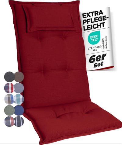 Set van 6 Tuinstoelkussens – Extra Dikke Hoge Rugleuning met Hoofdkussen – Optimaal Zitcomfort