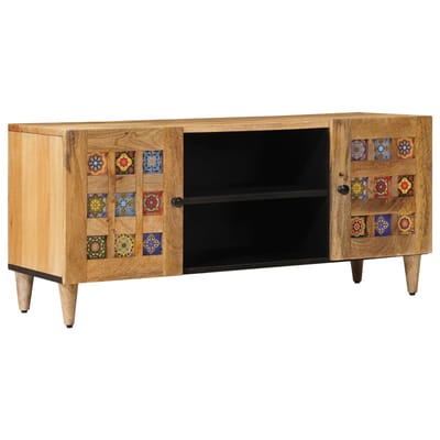 vidaXL - TV - Kast - met - plank - Naturel - 105 - x - 33 - x - 46 - cm - Massief - Mango - Hout
