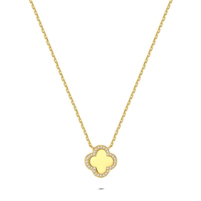 Twice As Nice Halsketting in zilver met een bloemvormige hanger Goudkleurig 42cm+5cm