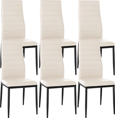 CLP Mayfair Set van 6 eetkamerstoelen - Zonder armleuning - Fauteuil - Metalen onderstel - Kunstleer/creme