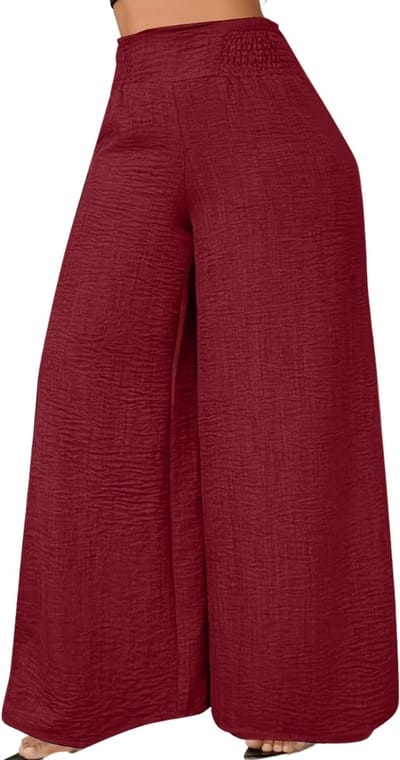 Livano Linnen Broek Dames - Zomerbroek - Volwassenen - Lange Broek - Pantalon - Strandbroek - Zomer - Ibiza Stijl - Bordeauxrood - Maat S