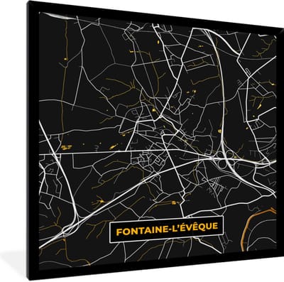 Fotolijst incl. Poster - Fontaine-L'Évêque - Plattegrond - Goud - Kaart - Stadskaart - 40x40 cm - Posterlijst