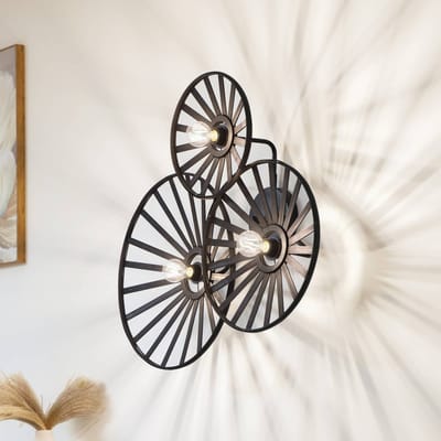 Lindby - wandlamp - 3lichts - Bamboe - H: 24.5 cm - E27 - zwart