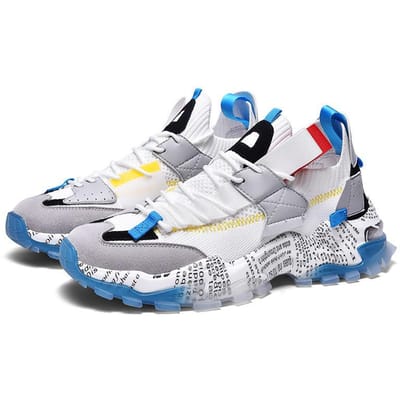 Herfst Vliegend Geweven Ademende Sneakers Dikke Zool Hardloopschoenen Modetrend Casual Schoenen Herenschoenen 43 white