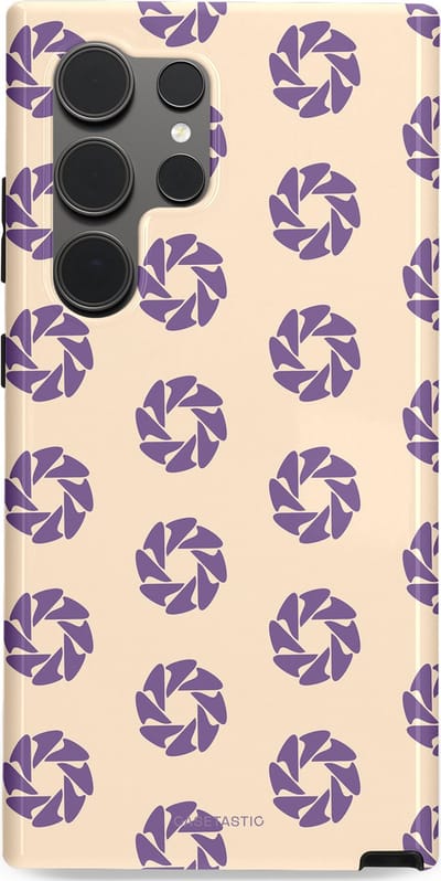 Casetastic hoesje geschikt voor Samsung Galaxy S24 Ultra - Dubbellaagse bescherming - Paarse Cirkels op het Zand - Fashion Case - Crème Lavendel Zilver