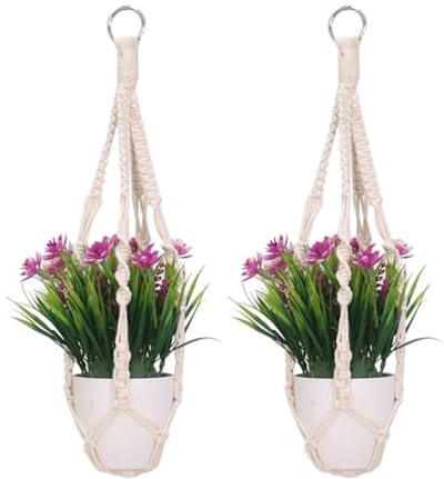 Macrame Flower Pendant - Boho Hanging Baskets - Cotton Rope voor Hanging Plant Pot - Beige Hanging Lamp voor Indoor Outdoor - Balkon - Woonkamer - Tuin - Raam - Wanddecoratie