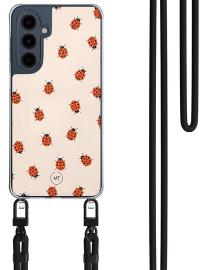 Hoesje met koord geschikt voor Samsung Galaxy A16 - Lieveheerstbeestjes - Inclusief Zwart koord - Crossbody beschermhoes - Transparant, Multi - Mooie Telefoonhoesjes