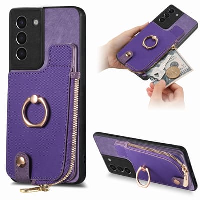 Voor Samsung Galaxy S24+ 5G Cross lederen ring verticale rits portemonnee achterkant telefoonhoes (zwart)