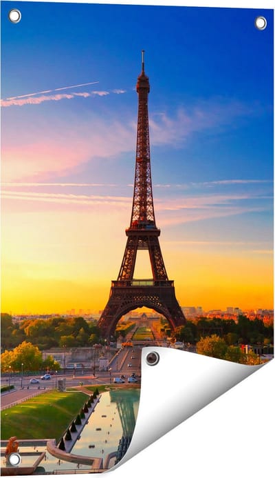 Gards Tuinposter Parijs Eiffeltoren tijdens de Zonsopkomst - 40x60 cm - Tuindoek - Tuindecoratie - Wanddecoratie buiten - Tuinschilderij