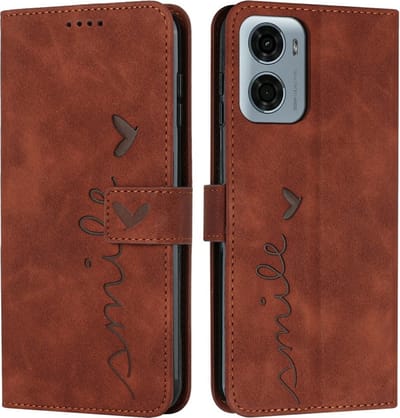 Coverup Hoesje - Geschikt voor Motorola Moto G05 / E15 Hoesje - Coverup Smile Book Case - Bruin