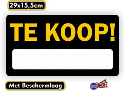 Jerma - TE KOOP - Aankondiging - Sticker - Vinyl - 29 x 15.5 cm - Zelfklevend - Weerbestendig