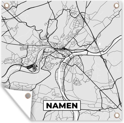 Tuin poster Plattegrond – Namen – Zwart Wit – Stadskaart - Kaart - 200x200 cm - Tuindoek