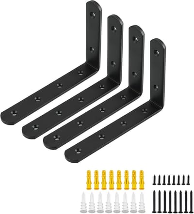 Zware metalen L-vormige planksteunen voor wandmontage - 4 stuks, 15x10x2,5 cm, ideaal voor het ondersteunen van planken en ophangen van items