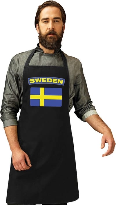 Keukenschort - Barbecueschort - Vlag Zweden - zwart - heren en dames - Landen supporters - Gerechten - Avond