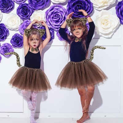 5 stuks dierenkostuum, tutu, rok, stickers, luipaardpatroon, oren, neusstaart, vlinderdas, kostuum, voor Halloween, kostuums, cosplay, carnaval, themafeest