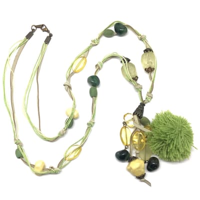 Behave - Ketting dames groen - Ketting met hanger en pompom - 80 cm