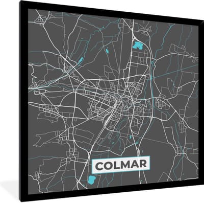 Fotolijst incl. Poster - Plattegrond – Kaart – Stadskaart – Frankrijk – Colmar - 40x40 cm - Posterlijst