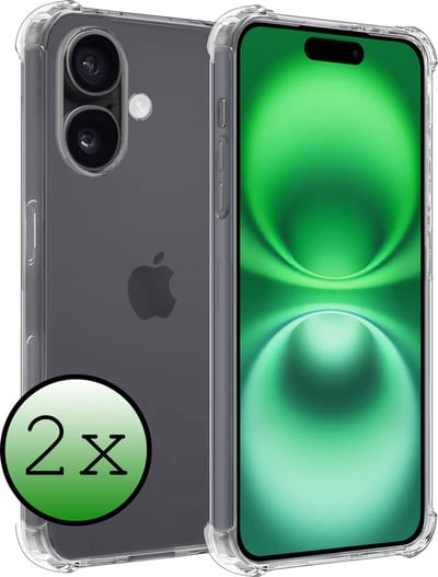 Hoesje 2 Stuks - Geschikt voor Apple iPhone 16 - Sterk & Shockproof - Siliconen Case - Back Cover - Telefoon Hoes Shock Proof - Transparant